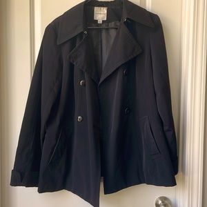 Womens Black, Med Weight Jacket, Stylish buttons, collar, cuff, and back. SZ LRG